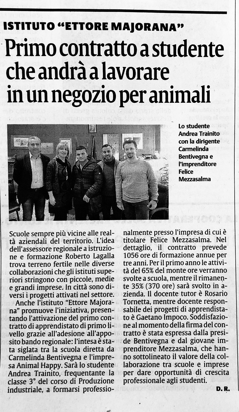 Contratto in apprendistato a studente del professionale