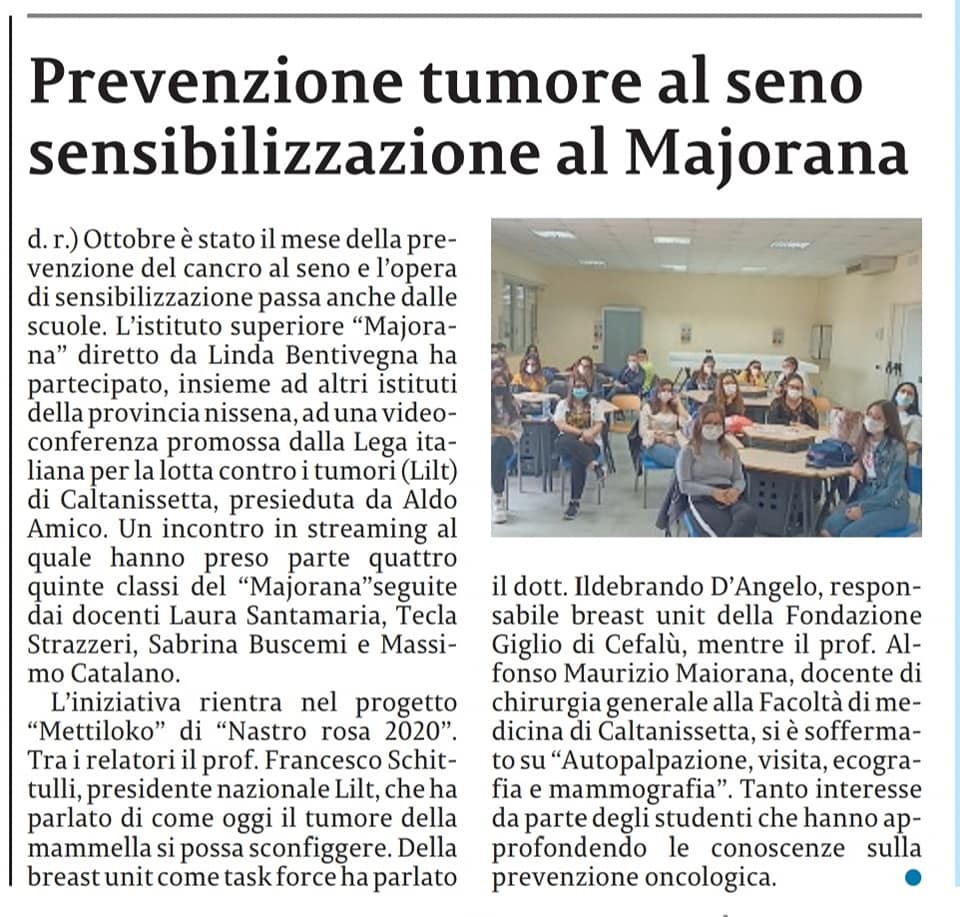 Prevenzione tumore al seno sensibilizzazione al Majorana