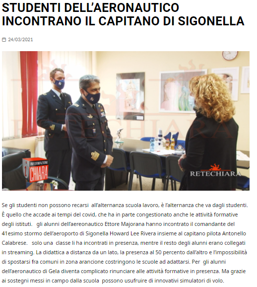 ReteChiara: STUDENTI DELL’AERONAUTICO INCONTRANO IL CAPITANO DI SIGONELLA