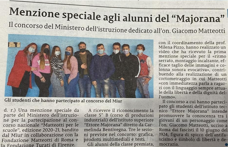 Menzione speciale agli alunni del “Majorana”